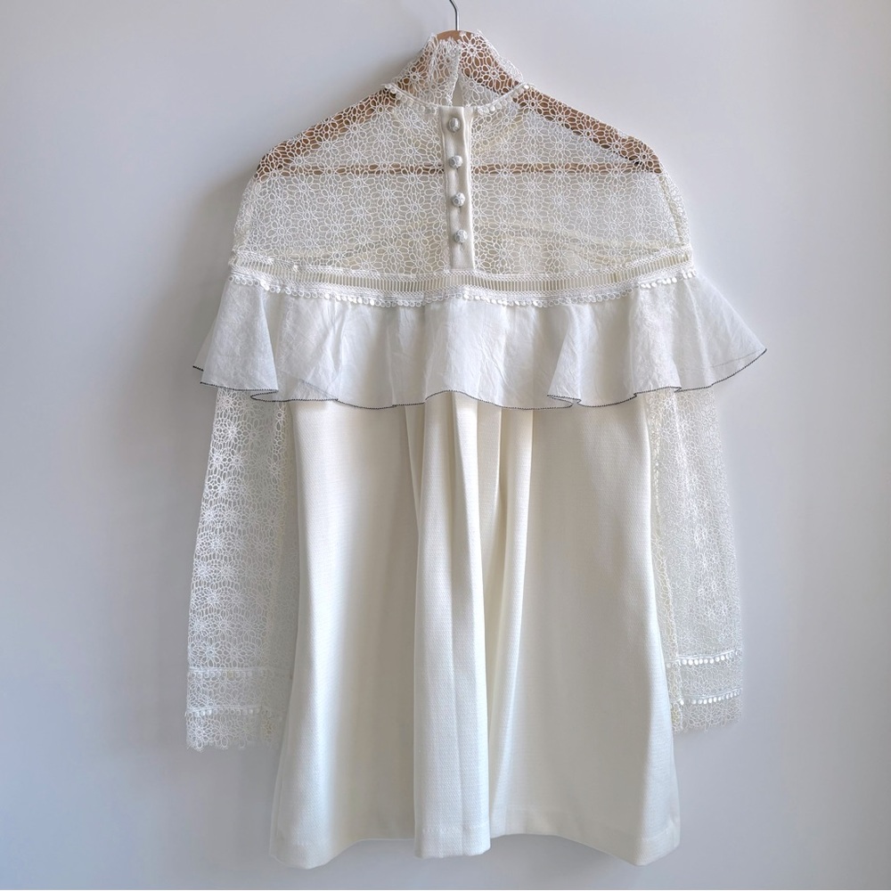 Self-Portrait Cream Lace Ruffle Mini Dress - Picture 5 of 16